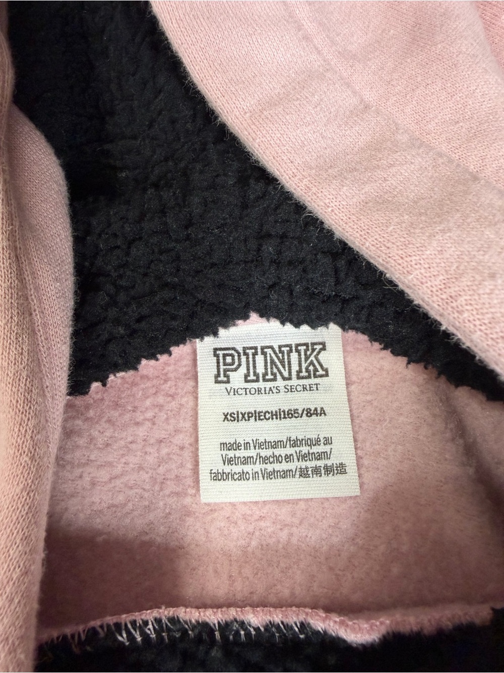 PINK Victoria's Secret Light Pink Hoodie with Black Sherpa Lining - Picture 4 of 6